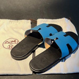 Hermes Oran Sandals Blue & Black • Mint Condition • Size US10 / EU43